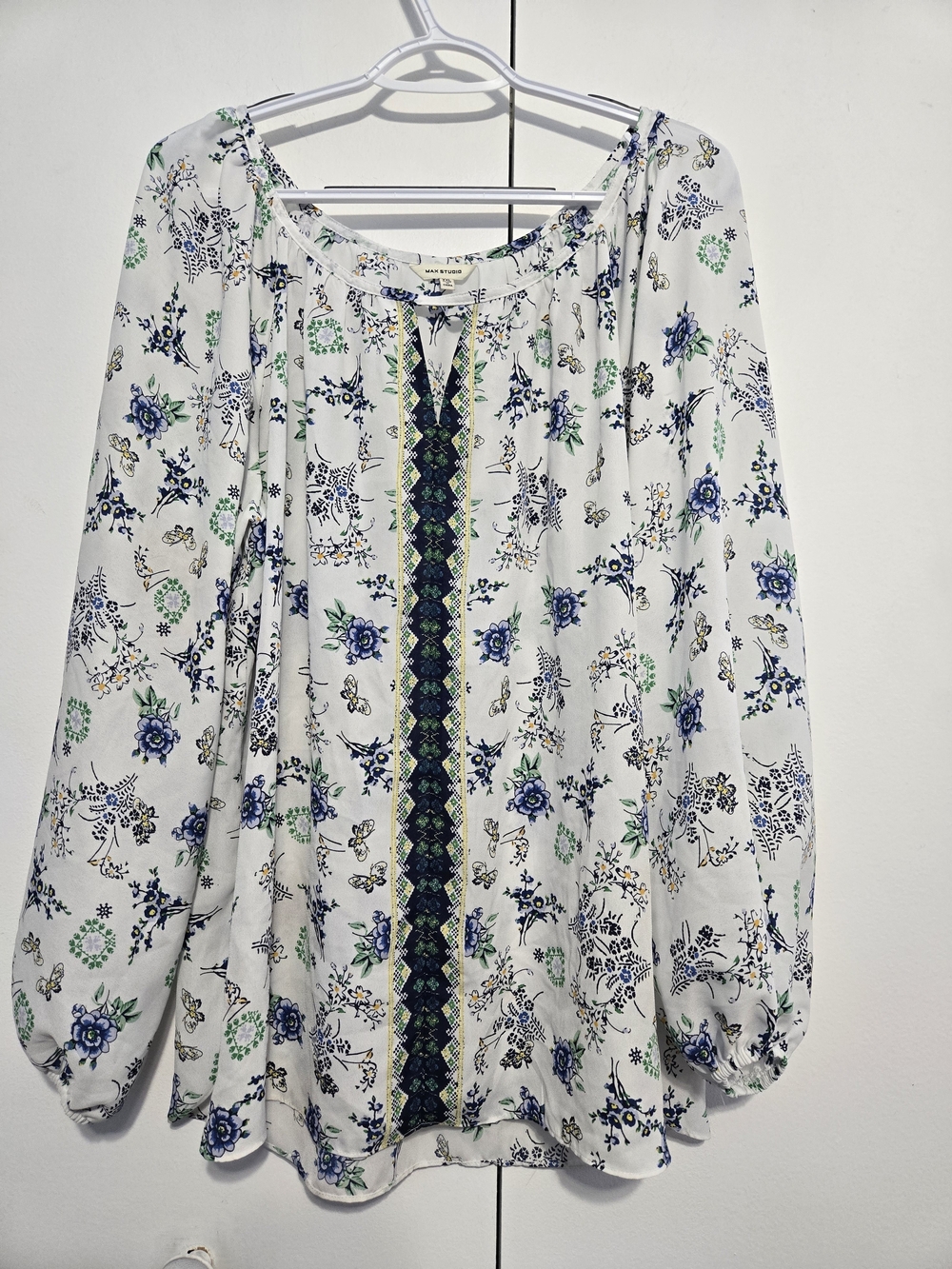 Max Studio XXL Floral Peasant Blouse Boho Balloon Sleeve Top